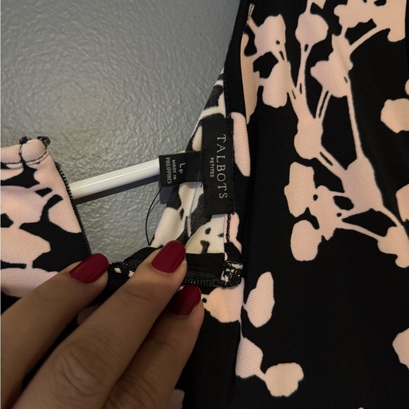 Talbots Black and White A-Line Midi Dress with Flutter Sleeves - Picture 5 of 8